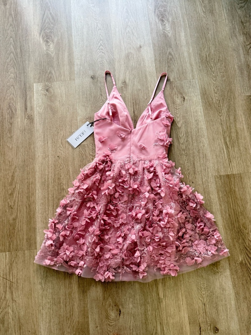 helsi riley pink 3d floral applique deep v-neck fit & flare mini dress XS NEW - Picture 3 of 5